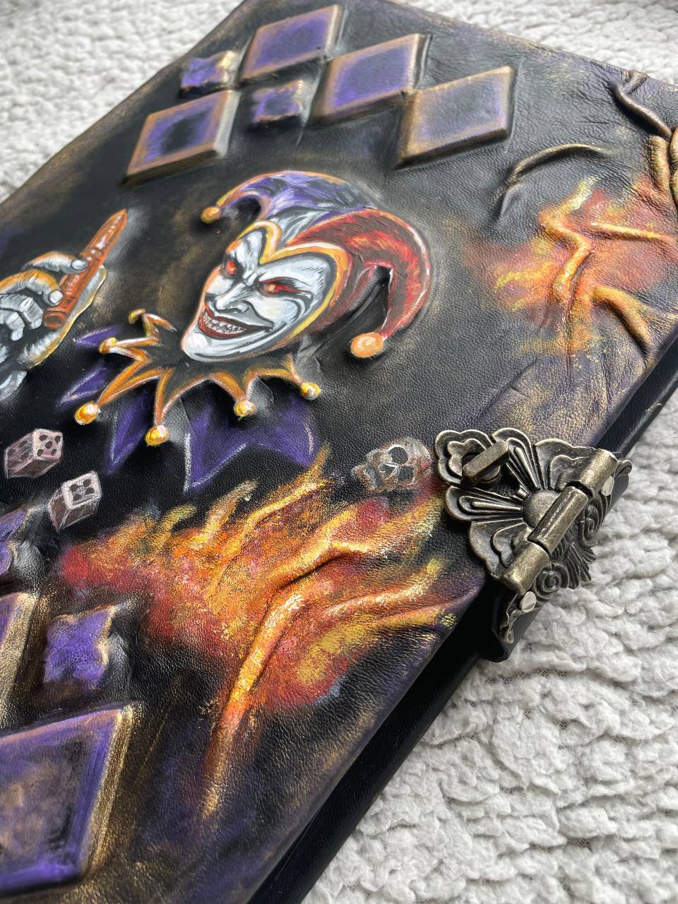 Jester Leather Grimoire | Handmade Gothic Journal | Dark Trickster Notebook |  Luxury Leather Joker Spell Book