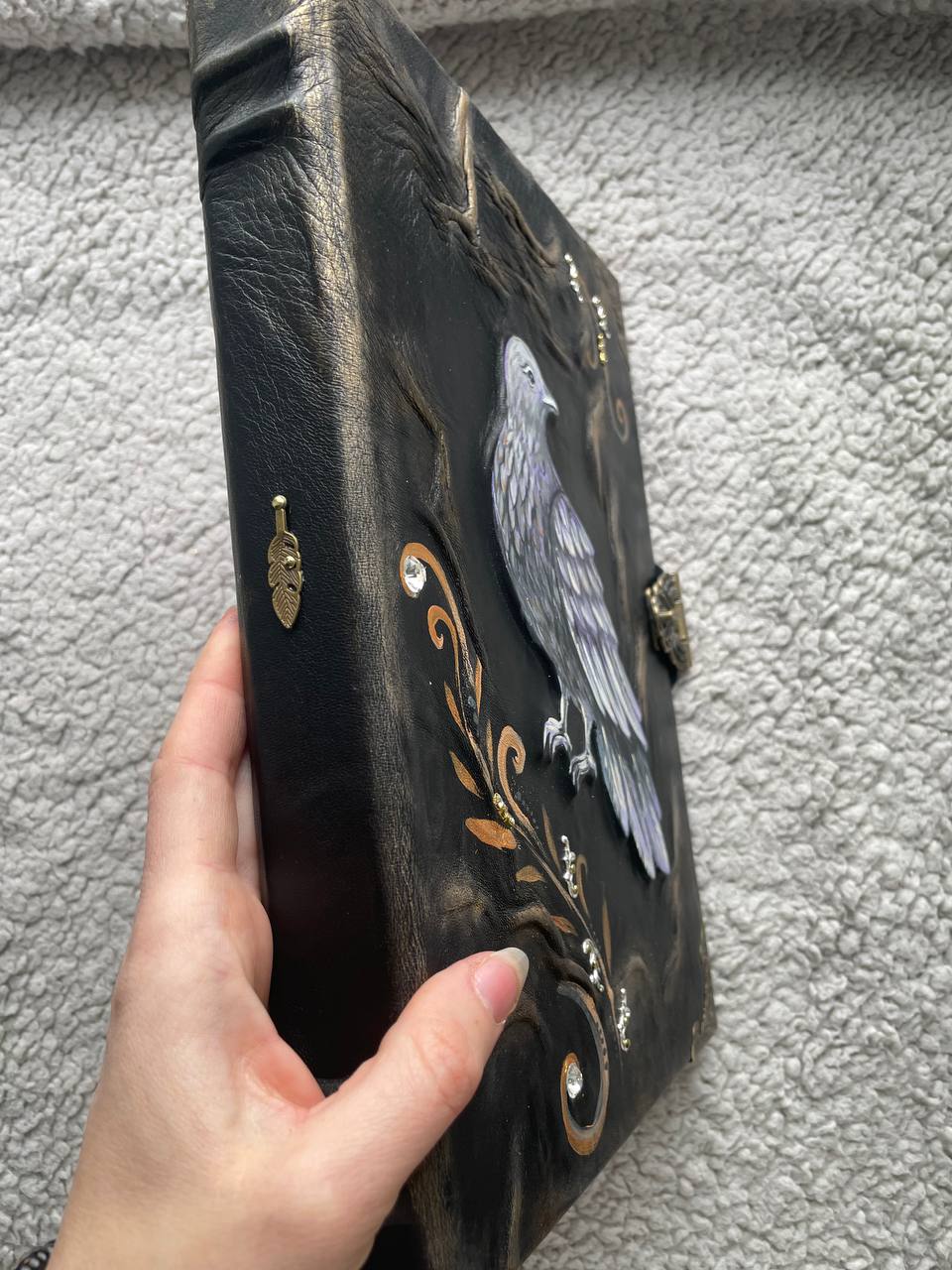 Dove Leather Journal | Handmade Grimoire | Hand Painted Notebook | Spiritual Journal | Peace Symbol Gift
