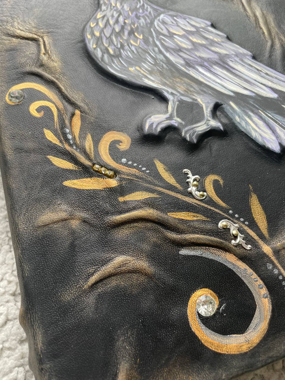 Dove Leather Journal | Handmade Grimoire | Hand Painted Notebook | Spiritual Journal | Peace Symbol Gift