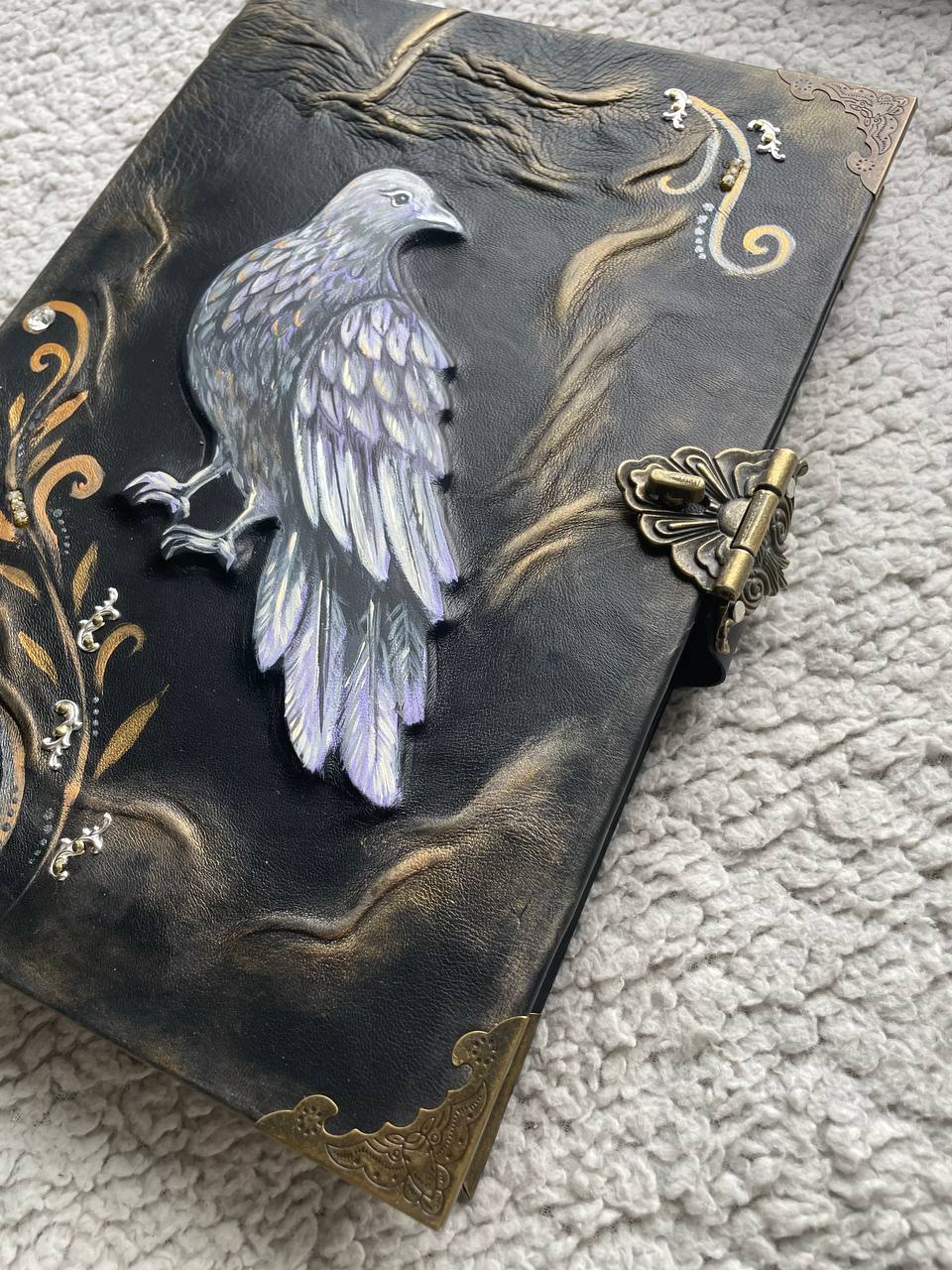 Dove Leather Journal | Handmade Grimoire | Hand Painted Notebook | Spiritual Journal | Peace Symbol Gift
