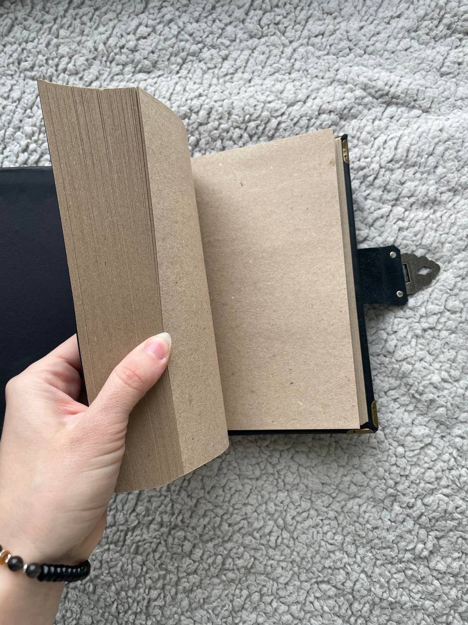 Sun & Moon Leather Grimoire with Natural Stones | Hand-Painted Cover, Metal Clasp