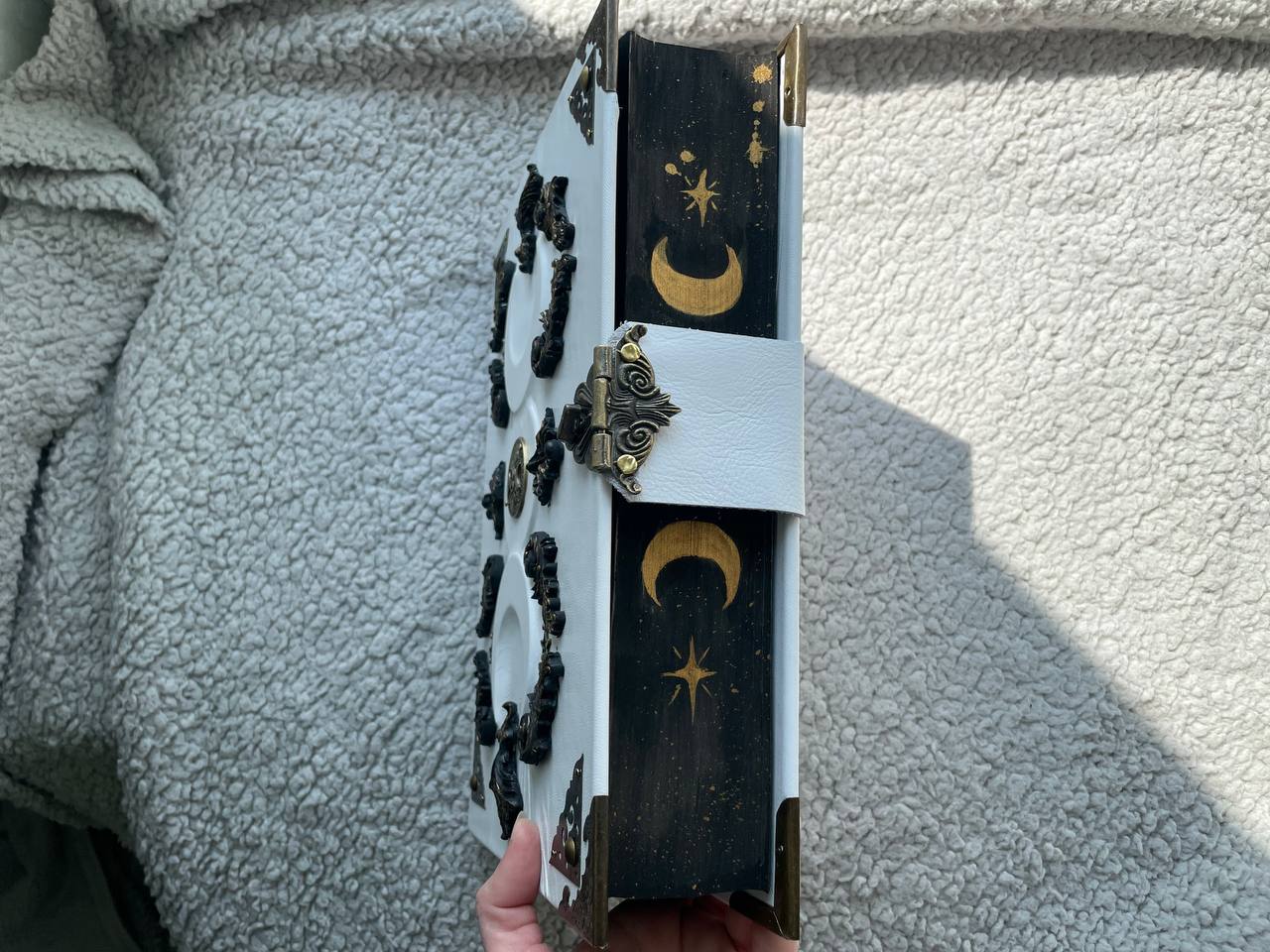 White Grimoire | Triple Moon Leather Book of Shadows | Goddess Handmade Witchcraft Spell Book