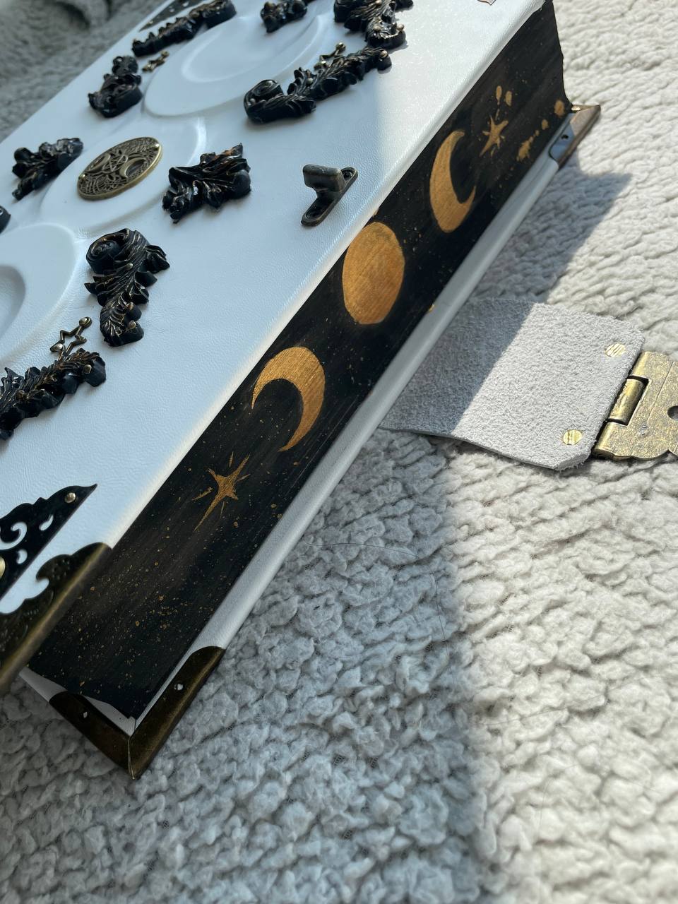 White Grimoire | Triple Moon Leather Book of Shadows | Goddess Handmade Witchcraft Spell Book