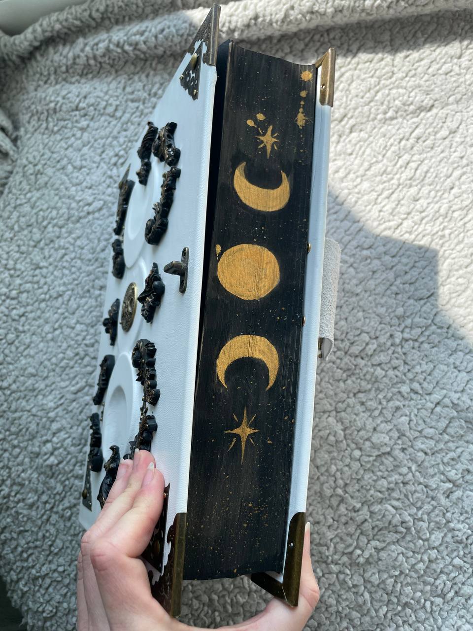 White Grimoire | Triple Moon Leather Book of Shadows | Goddess Handmade Witchcraft Spell Book