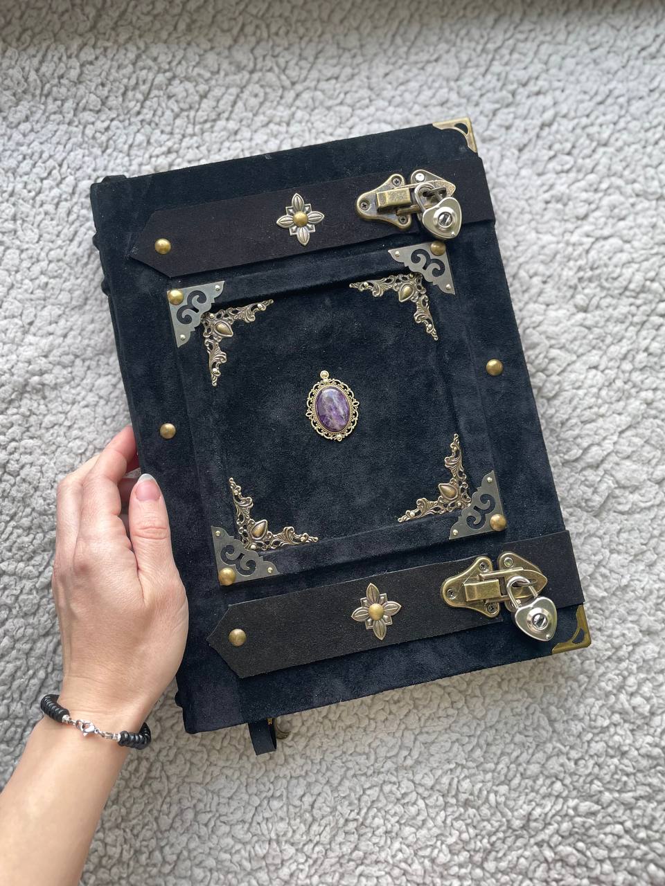 Elite Medieval Grimoire • A4 Handmade Leather Book of Shadows • Amethyst Witchcraft Journal
