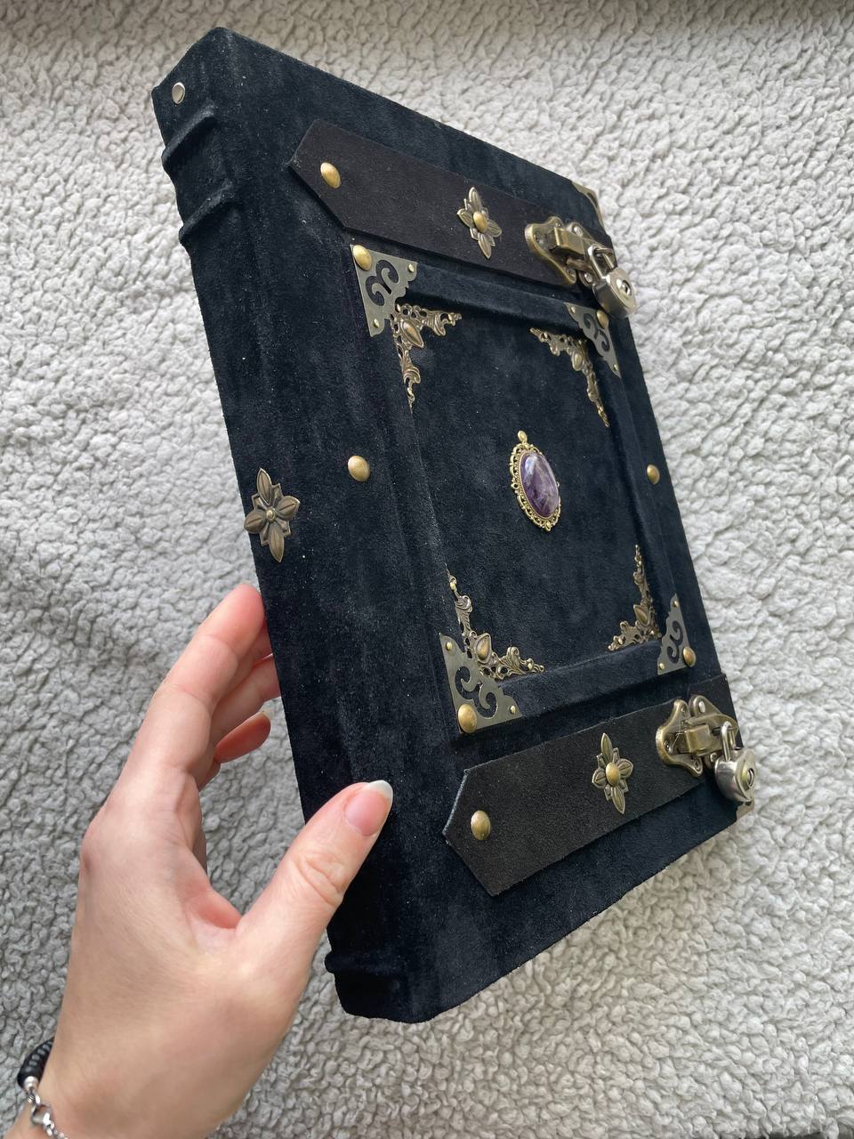 Elite Medieval Grimoire • A4 Handmade Leather Book of Shadows • Amethyst Witchcraft Journal