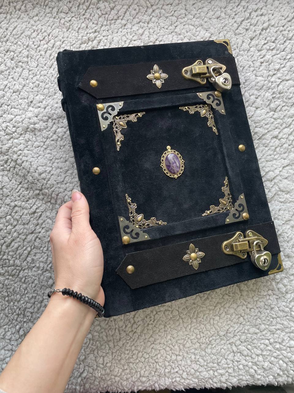 Elite Medieval Grimoire • A4 Handmade Leather Book of Shadows • Amethyst Witchcraft Journal