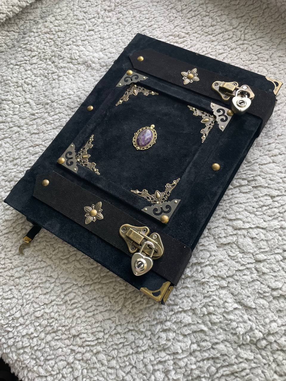 Elite Medieval Grimoire • A4 Handmade Leather Book of Shadows • Amethyst Witchcraft Journal