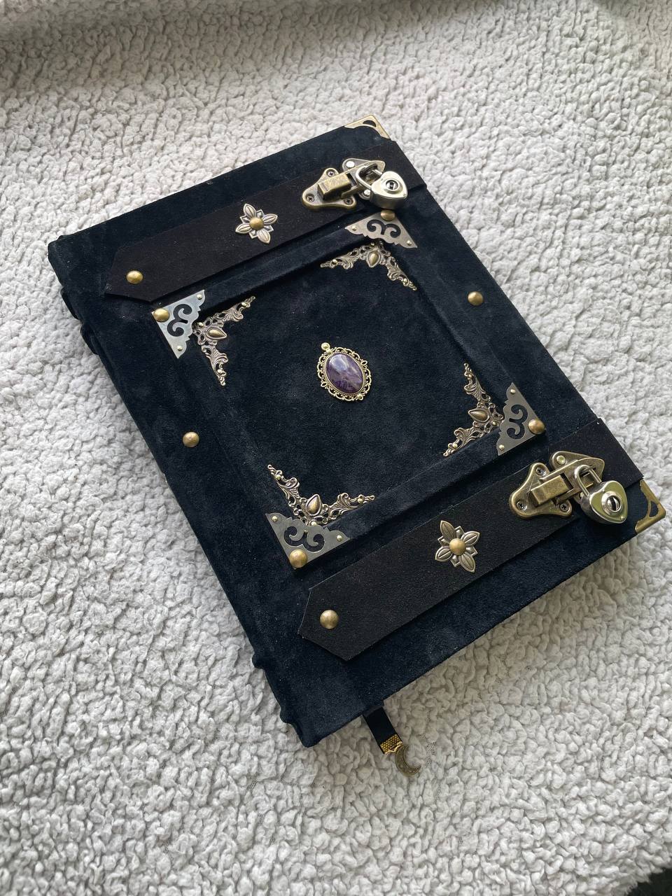 Elite Medieval Grimoire • A4 Handmade Leather Book of Shadows • Amethyst Witchcraft Journal