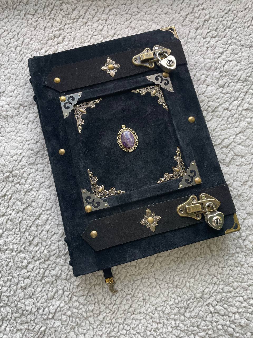 Elite Medieval Grimoire • A4 Handmade Leather Book of Shadows • Amethyst Witchcraft Journal