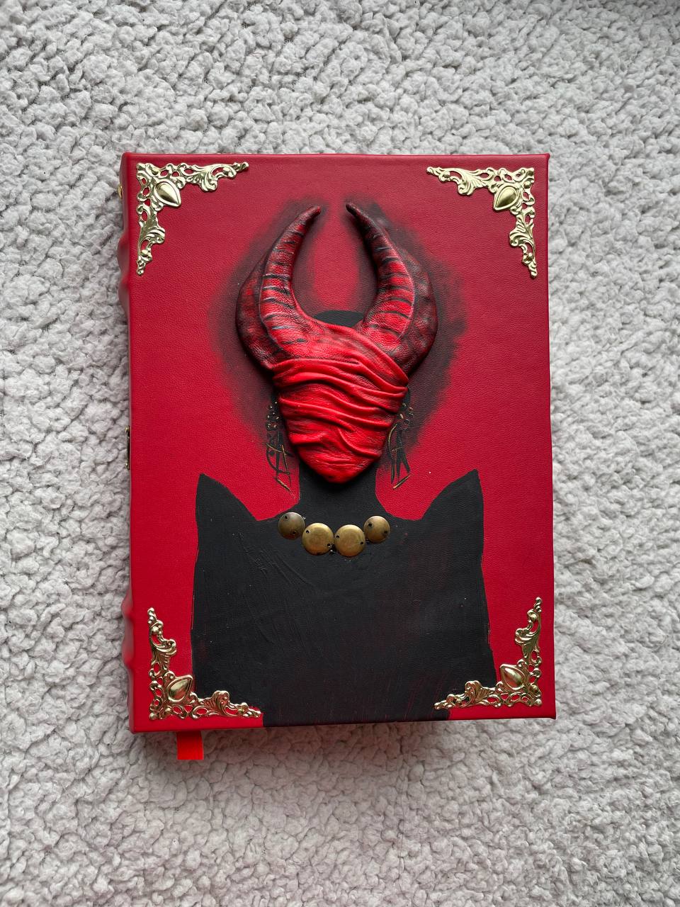 Red Priestess Grimoire | Lilith Demon Leather Book of Shadows | Horned Goddess Dark Magic Journal