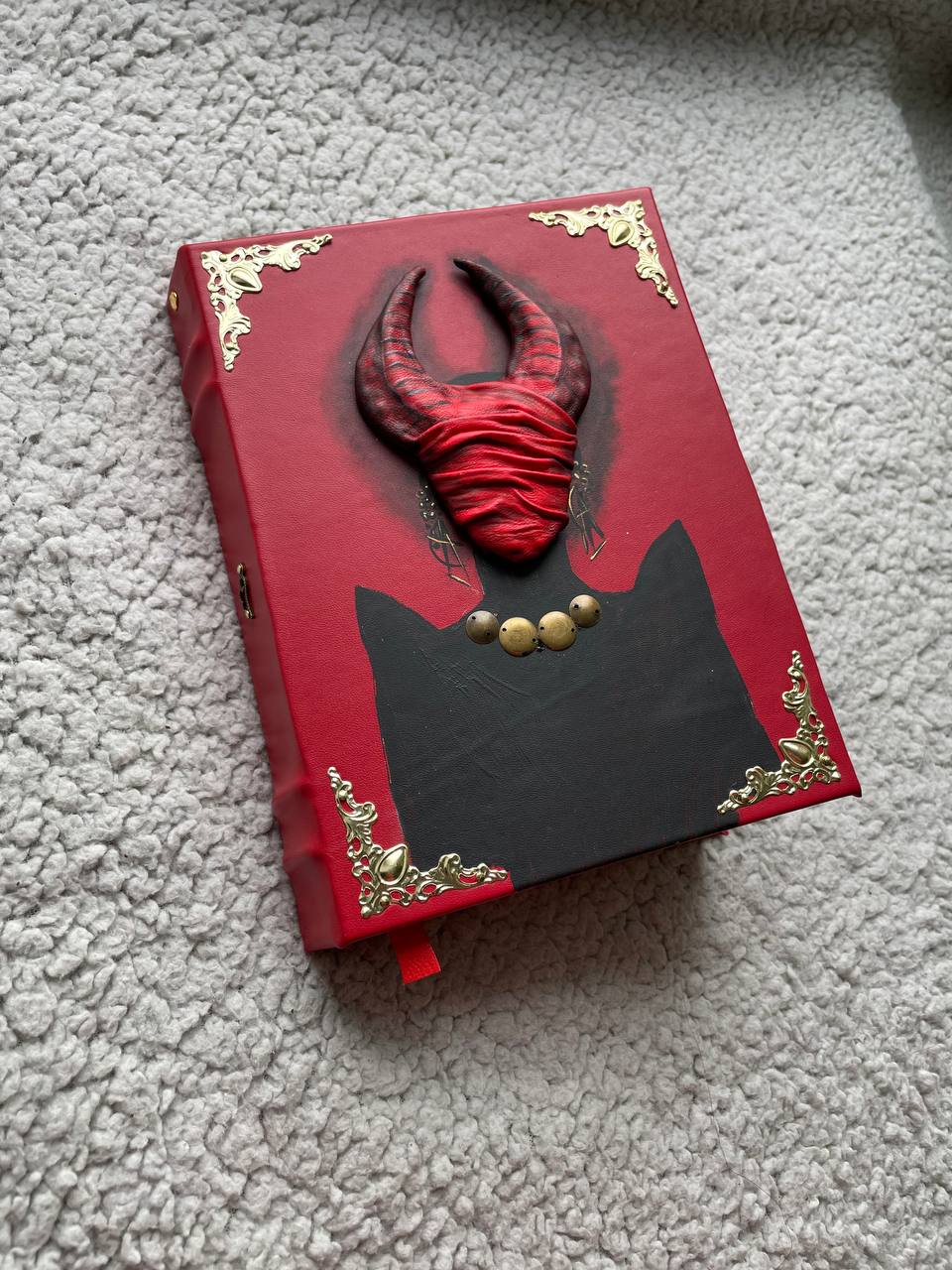 Red Priestess Grimoire | Lilith Demon Leather Book of Shadows | Horned Goddess Dark Magic Journal