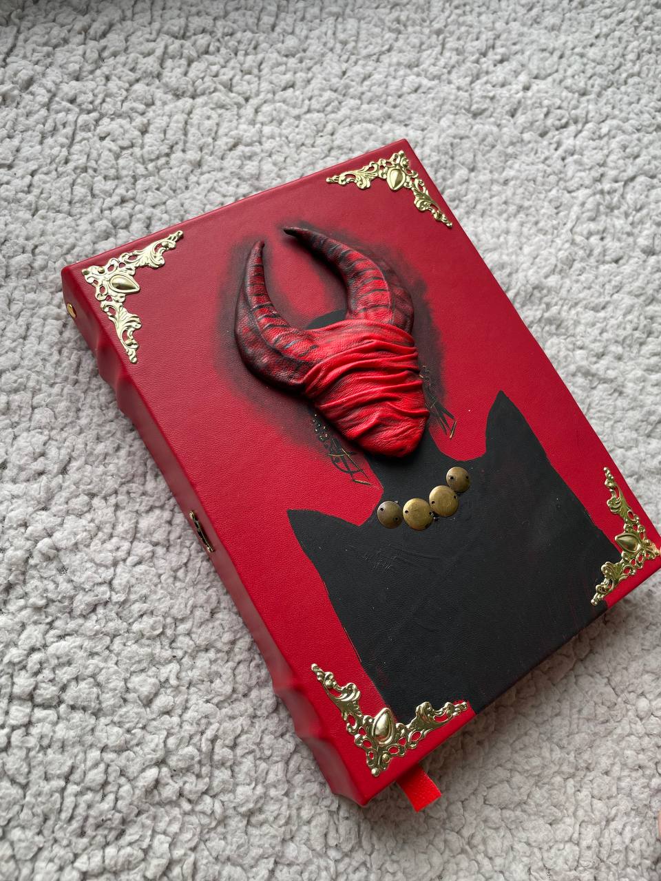 Red Priestess Grimoire | Lilith Demon Leather Book of Shadows | Horned Goddess Dark Magic Journal