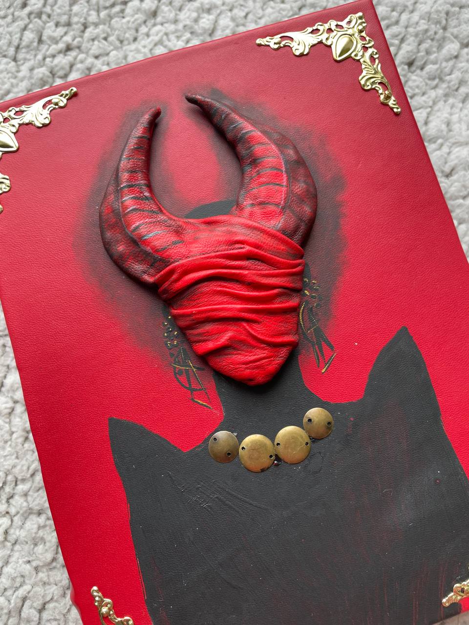 Red Priestess Grimoire | Lilith Demon Leather Book of Shadows | Horned Goddess Dark Magic Journal