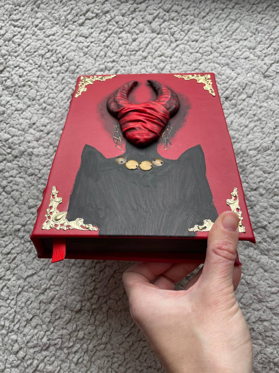 Red Priestess Grimoire | Lilith Demon Leather Book of Shadows | Horned Goddess Dark Magic Journal