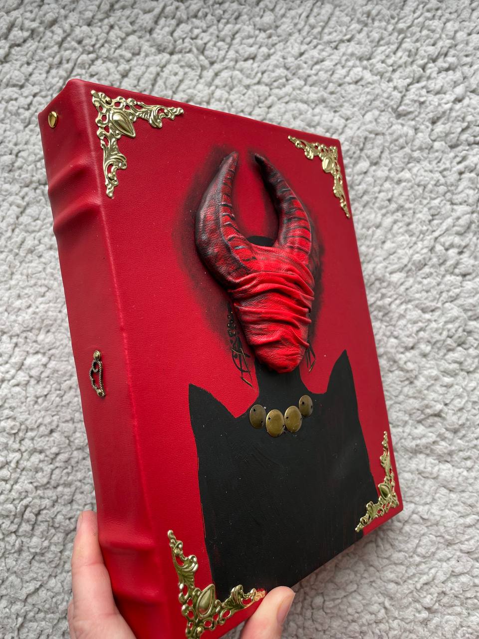 Red Priestess Grimoire | Lilith Demon Leather Book of Shadows | Horned Goddess Dark Magic Journal