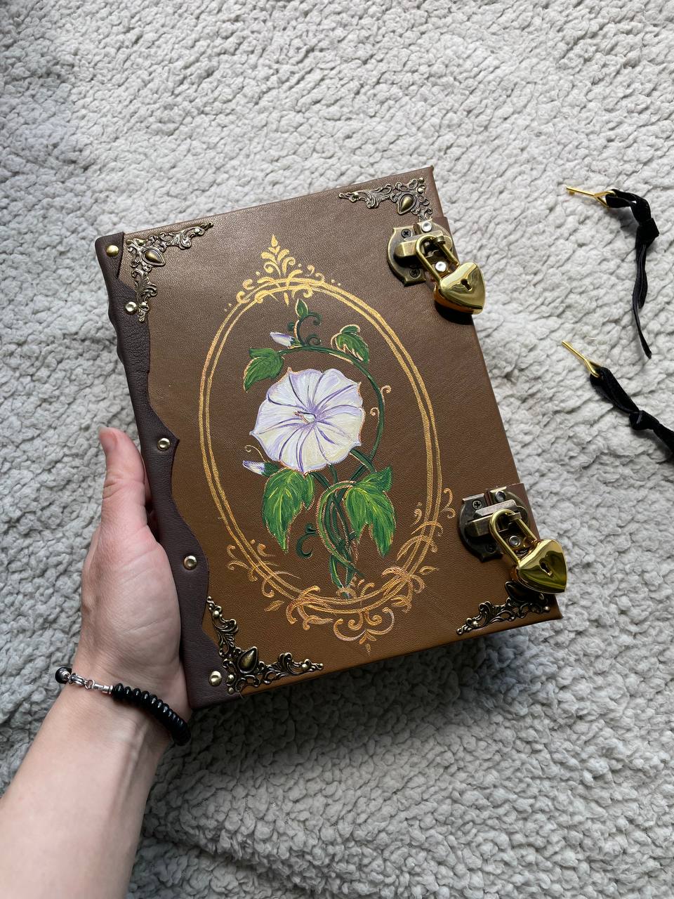 Moon Flower Grimoire, Custom Botanical Witch Journal, Lunar Spell Book, Personalized Wiccan Notebook