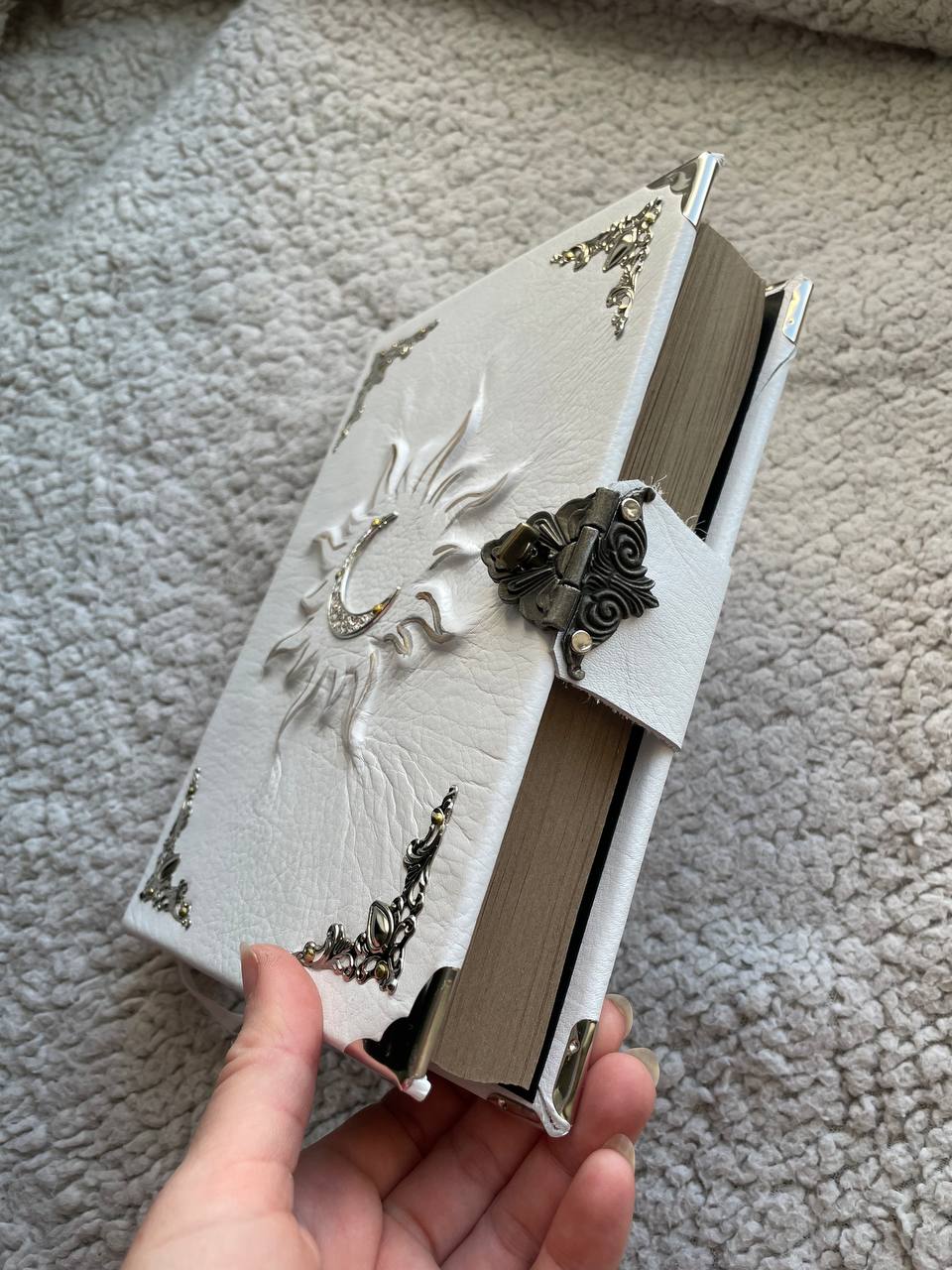 Handmade Sun & Moon Grimoire, Celestial Leather Book of Shadows, Witchcraft Journal, Lunar Spell Book