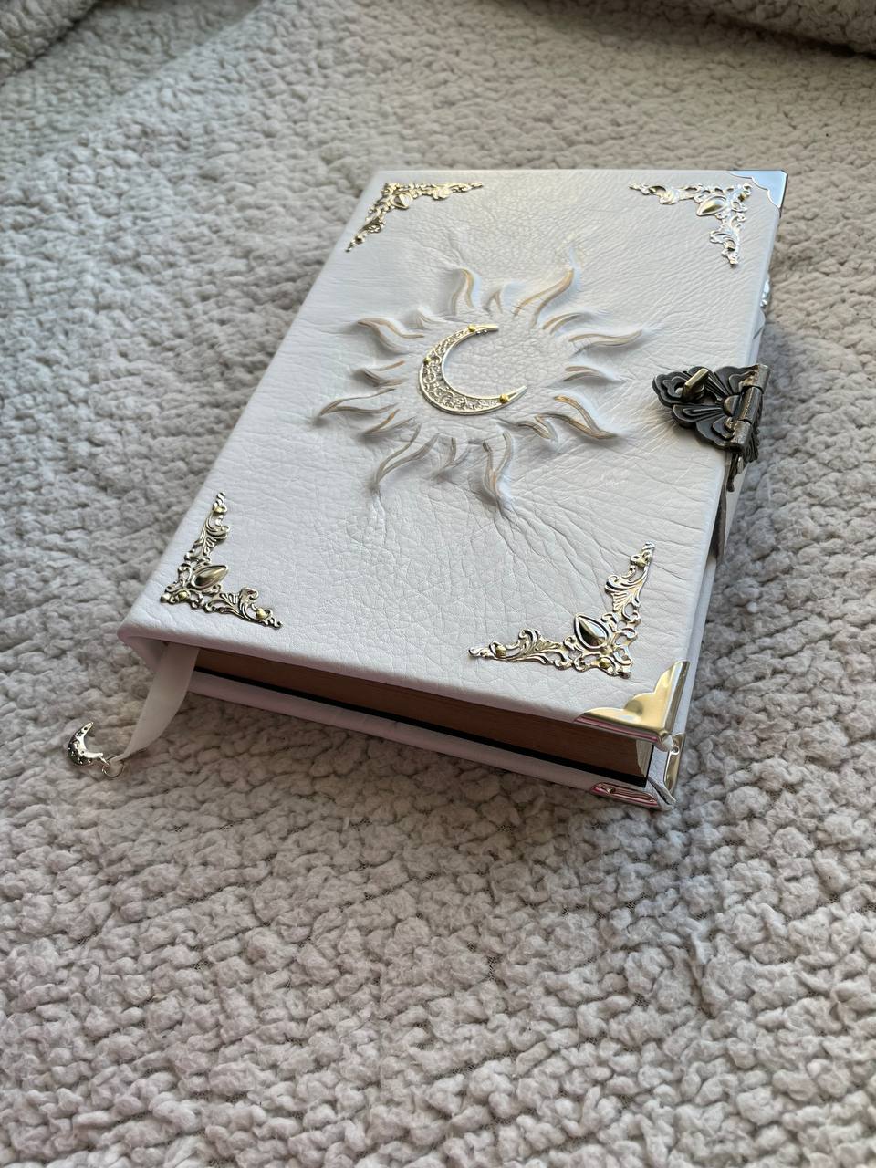 Handmade Sun & Moon Grimoire, Celestial Leather Book of Shadows, Witchcraft Journal, Lunar Spell Book
