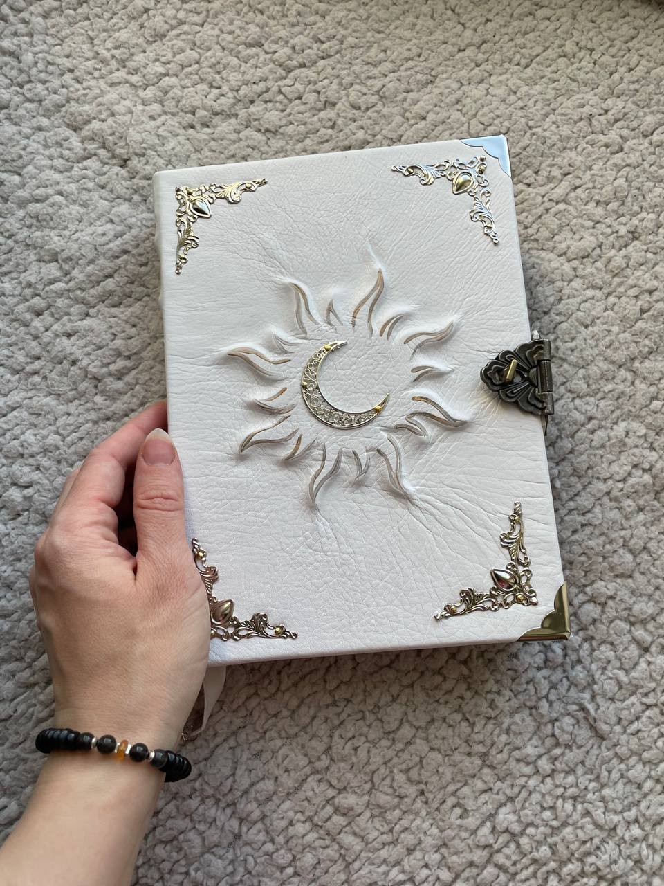 Handmade Sun & Moon Grimoire, Celestial Leather Book of Shadows, Witchcraft Journal, Lunar Spell Book
