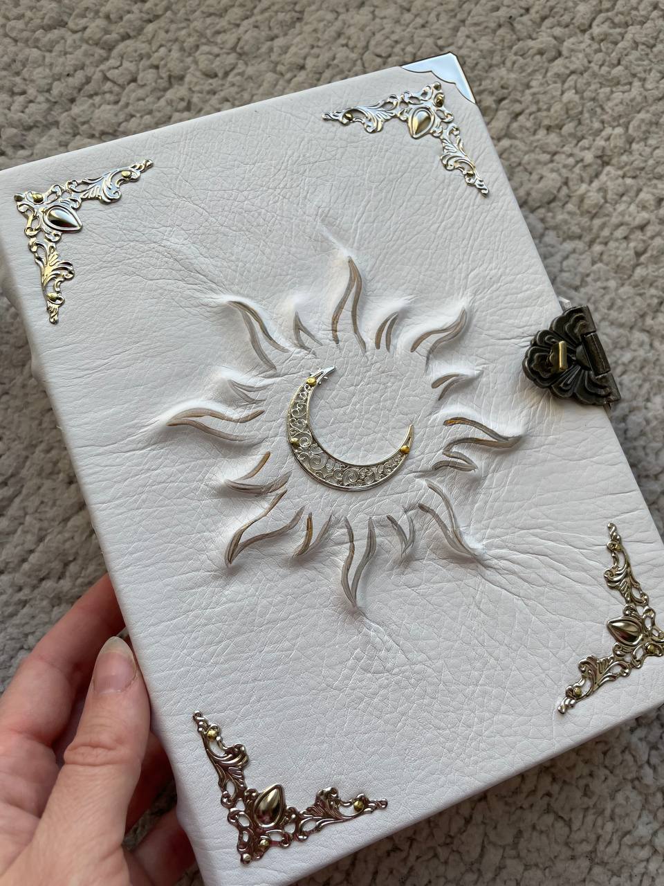 Handmade Sun & Moon Grimoire, Celestial Leather Book of Shadows, Witchcraft Journal, Lunar Spell Book