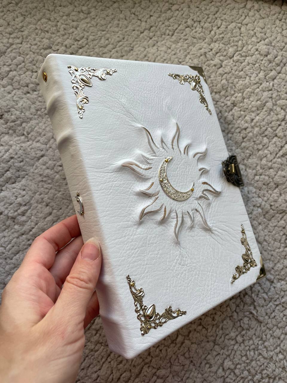 Handmade Sun & Moon Grimoire, Celestial Leather Book of Shadows, Witchcraft Journal, Lunar Spell Book