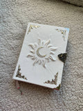 Handmade Sun & Moon Grimoire, Celestial Leather Book of Shadows, Witchcraft Journal, Lunar Spell Book
