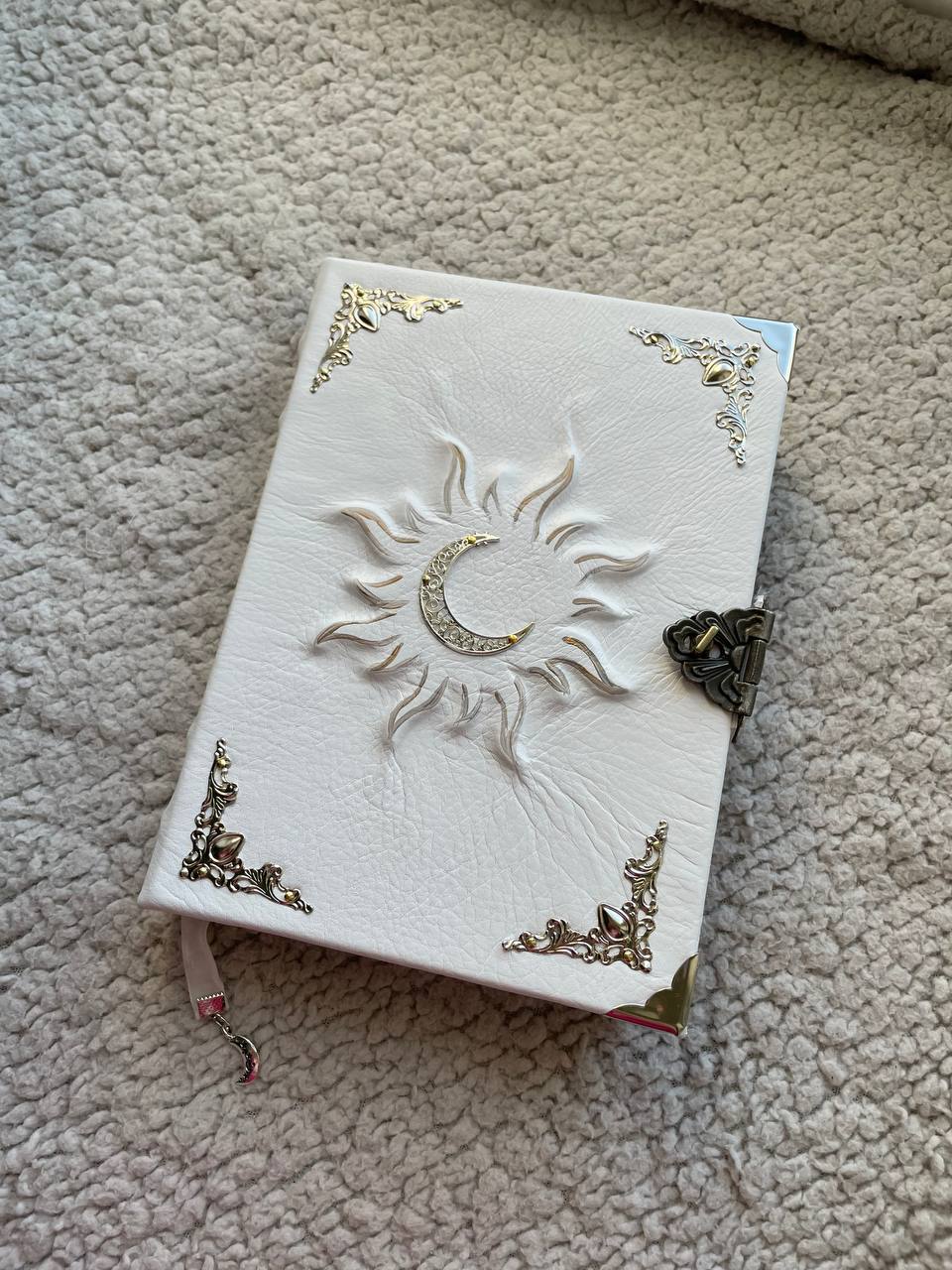 Handmade Sun & Moon Grimoire, Celestial Leather Book of Shadows, Witchcraft Journal, Lunar Spell Book