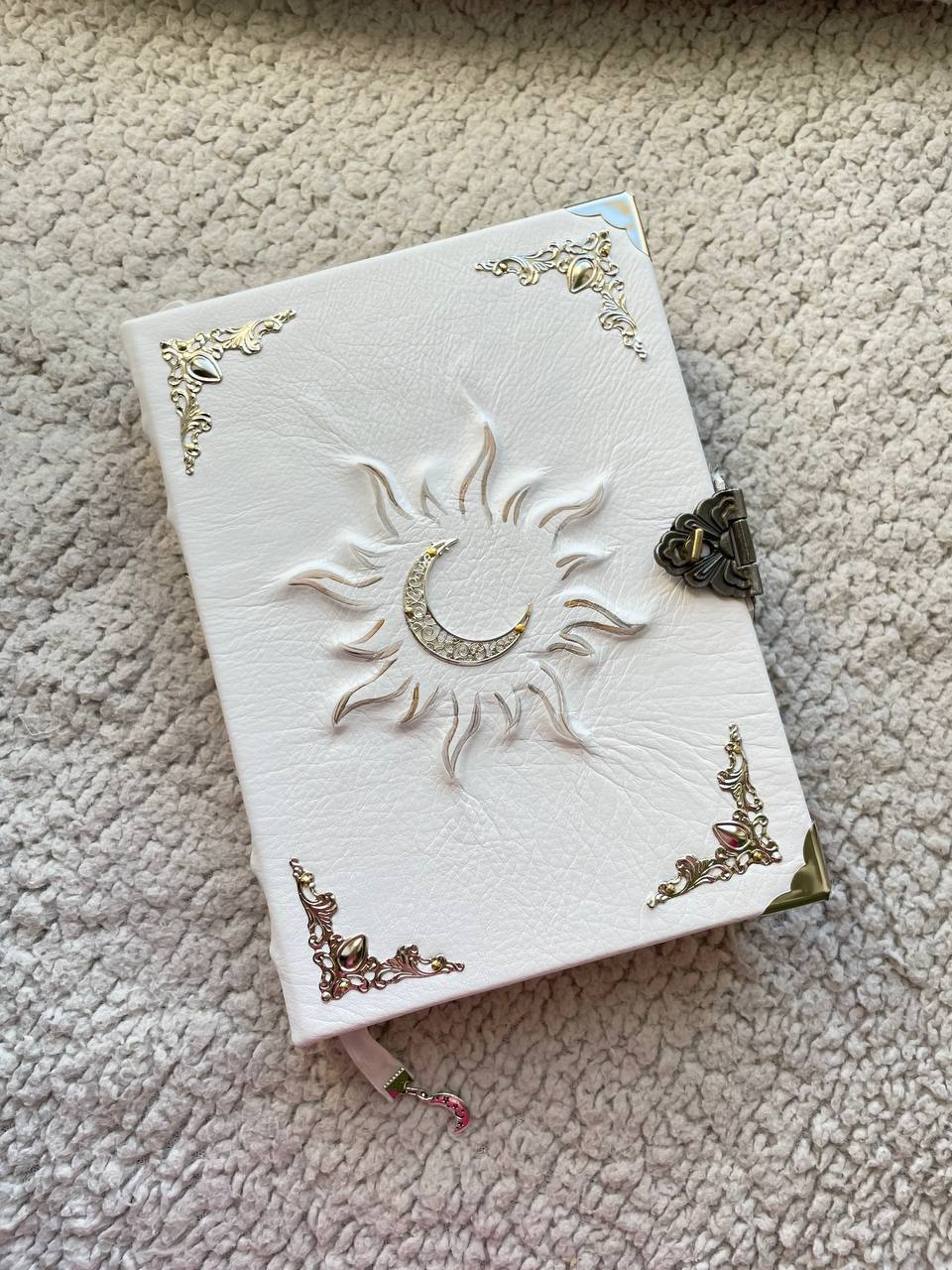 Handmade Sun & Moon Grimoire, Celestial Leather Book of Shadows, Witchcraft Journal, Lunar Spell Book