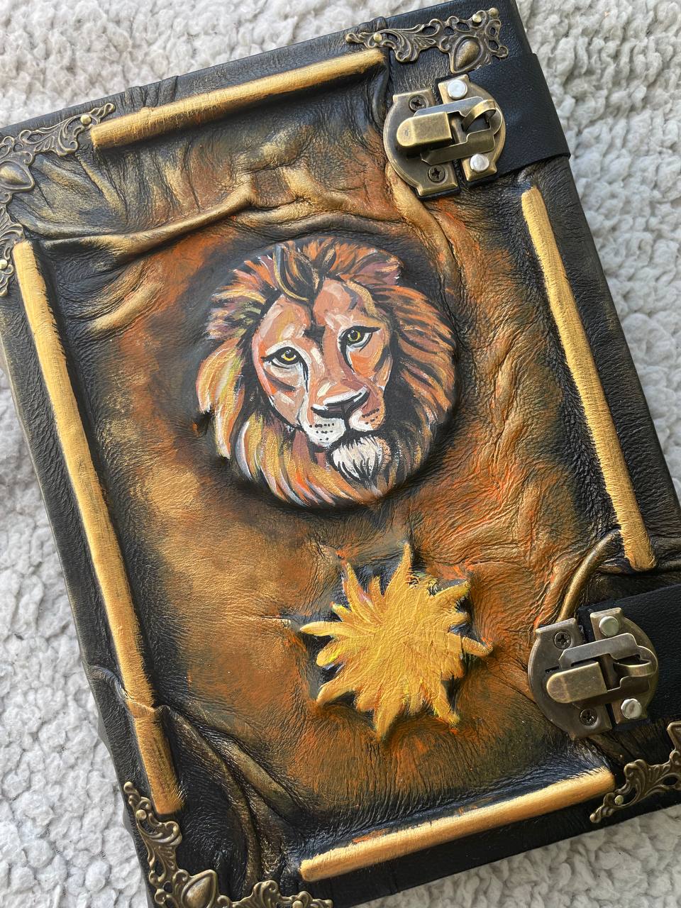 Lion Sun Grimoire, Handmade Zodiac Leo Journal, Celestial Leather Book, Astrology Notebook, Spiritual Journal