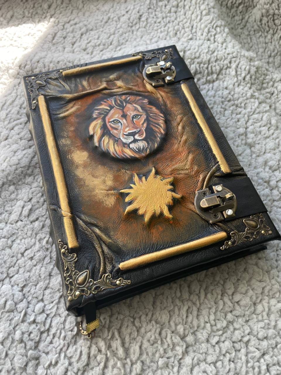 Lion Sun Grimoire, Handmade Zodiac Leo Journal, Celestial Leather Book, Astrology Notebook, Spiritual Journal