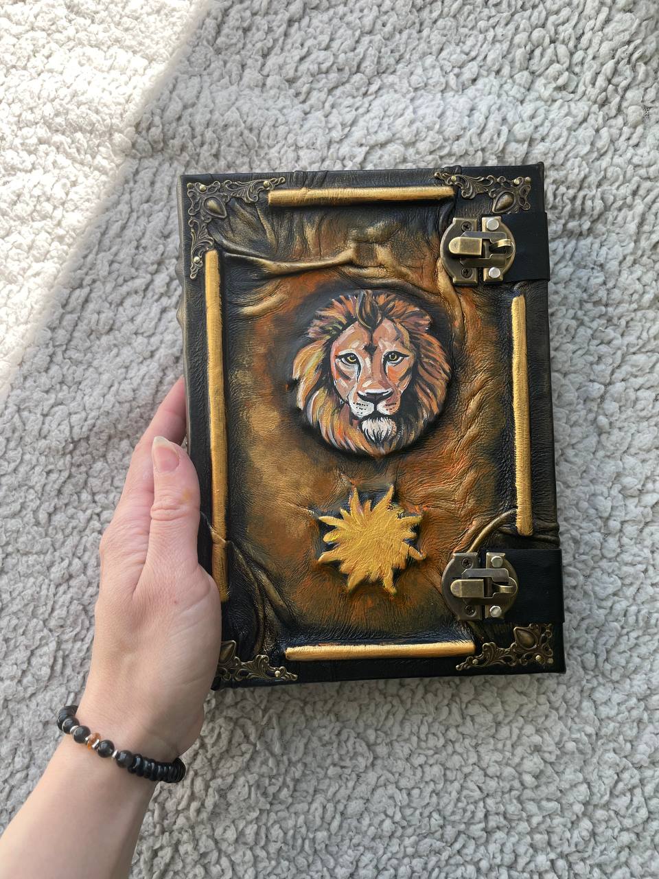 Lion Sun Grimoire, Handmade Zodiac Leo Journal, Celestial Leather Book, Astrology Notebook, Spiritual Journal