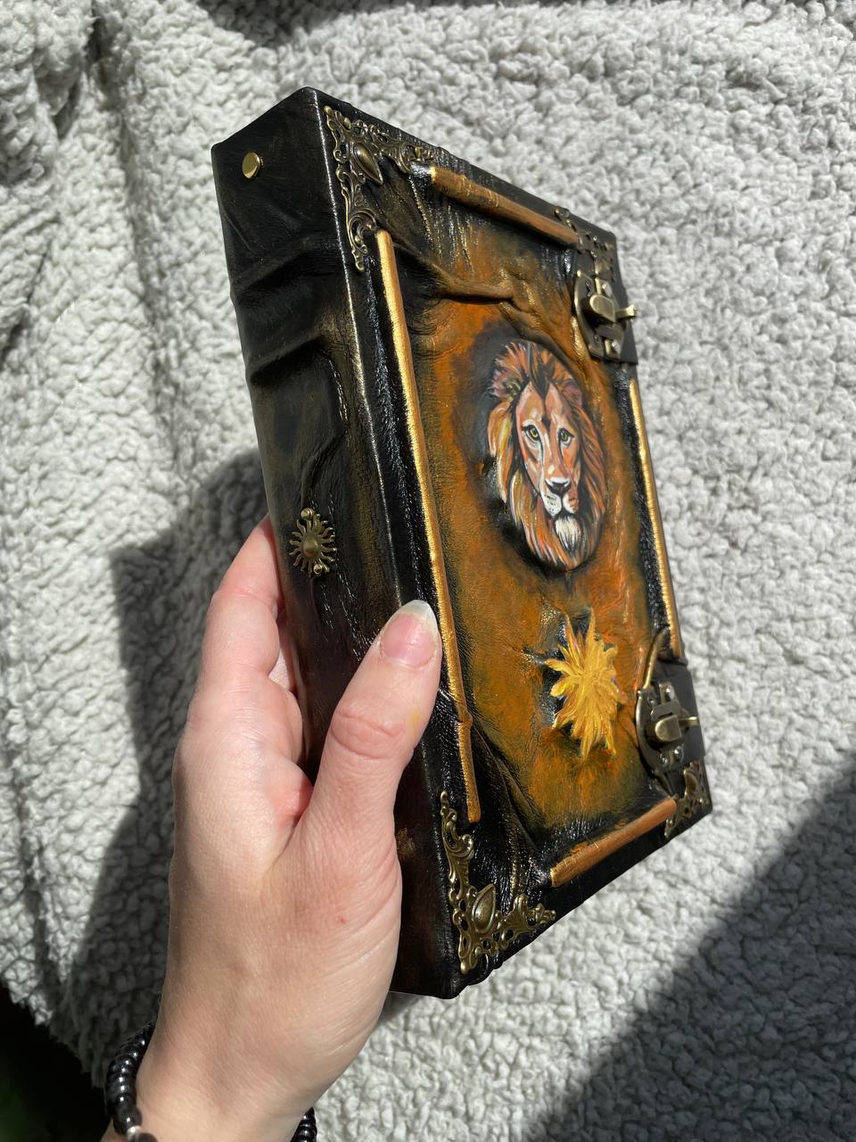 Lion Sun Grimoire, Handmade Zodiac Leo Journal, Celestial Leather Book, Astrology Notebook, Spiritual Journal