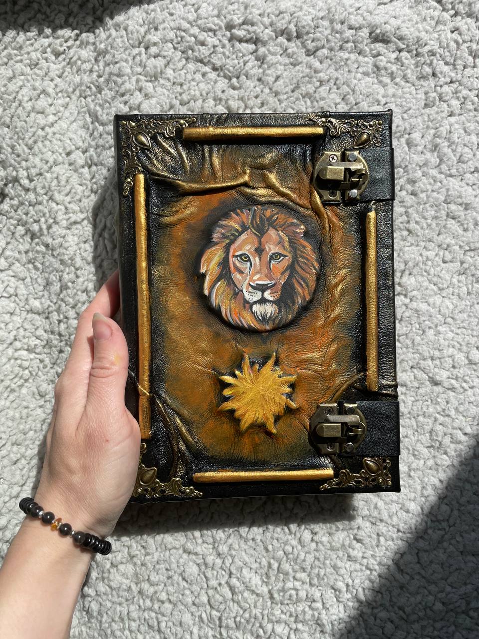 Lion Sun Grimoire, Handmade Zodiac Leo Journal, Celestial Leather Book, Astrology Notebook, Spiritual Journal