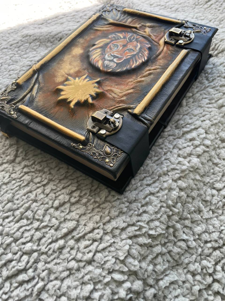 Lion Sun Grimoire, Handmade Zodiac Leo Journal, Celestial Leather Book, Astrology Notebook, Spiritual Journal