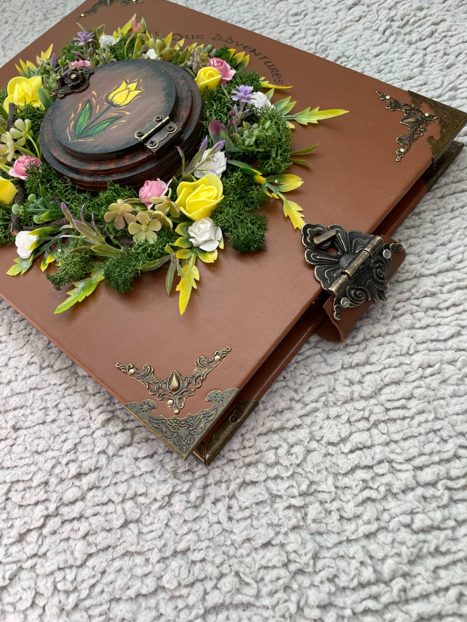 Personalized Memory Album Binder with Secret Ring Box, Handmade Leather Photo Album, Proposal Scrapbook