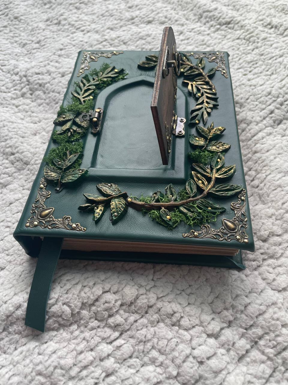 The Door to Fairyland Grimoire – Green Leather Journal with Working Door, Personalized Message