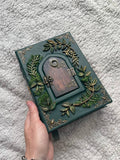 The Door to Fairyland Grimoire – Green Leather Journal with Working Door, Personalized Message