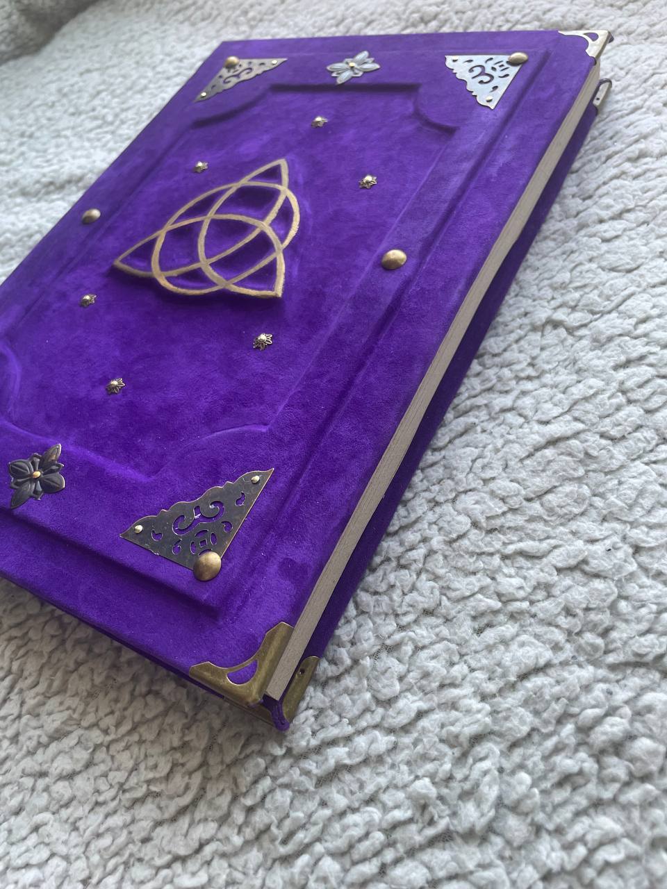 Purple Triquetra Grimoire - Handmade Leather Book of Shadows