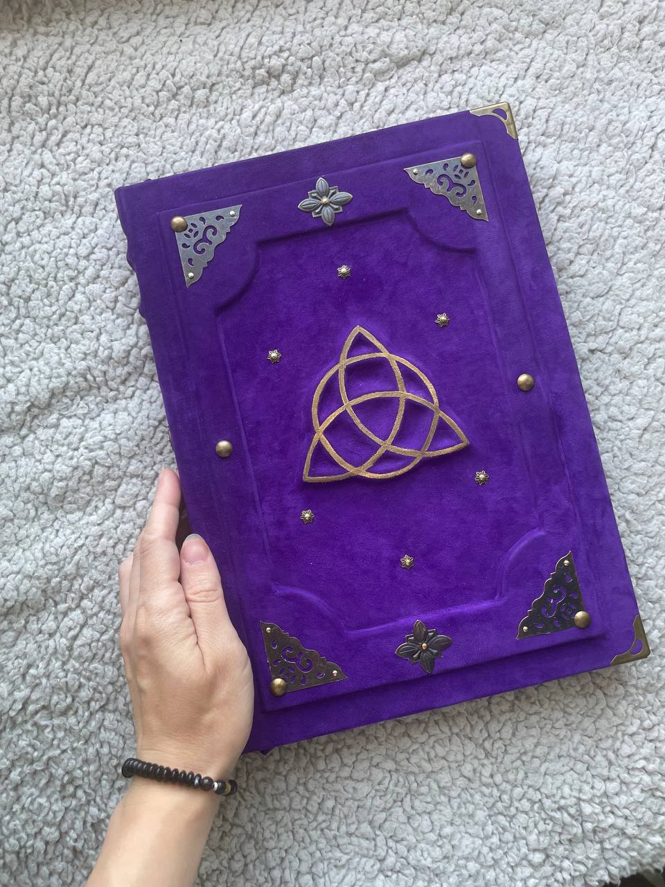Purple Triquetra Grimoire - Handmade Leather Book of Shadows