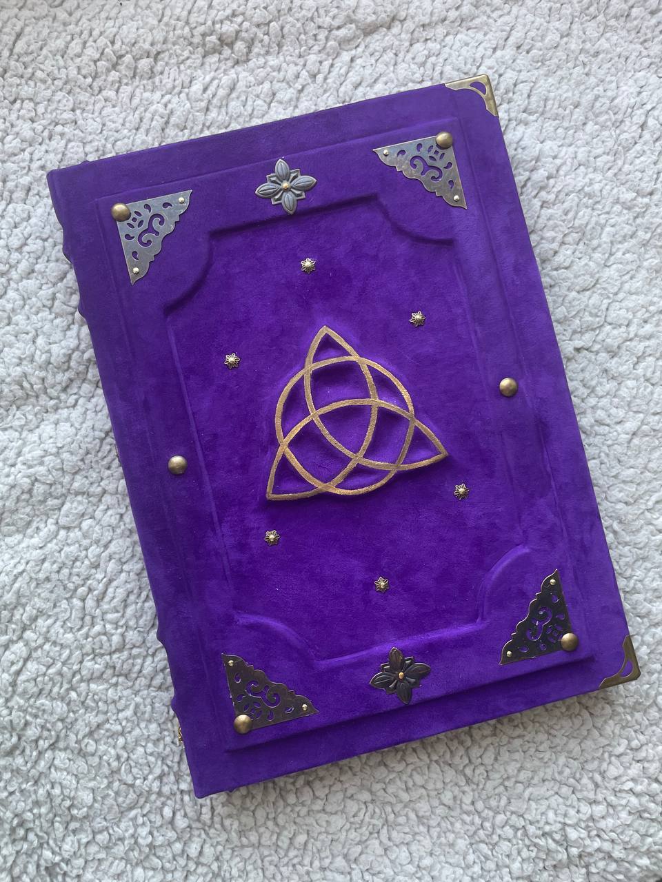 Purple Triquetra Grimoire - Handmade Leather Book of Shadows