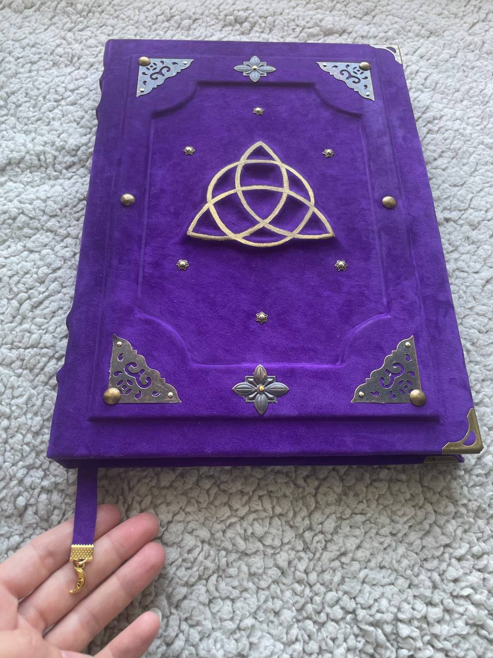 Purple Triquetra Grimoire - Handmade Leather Book of Shadows