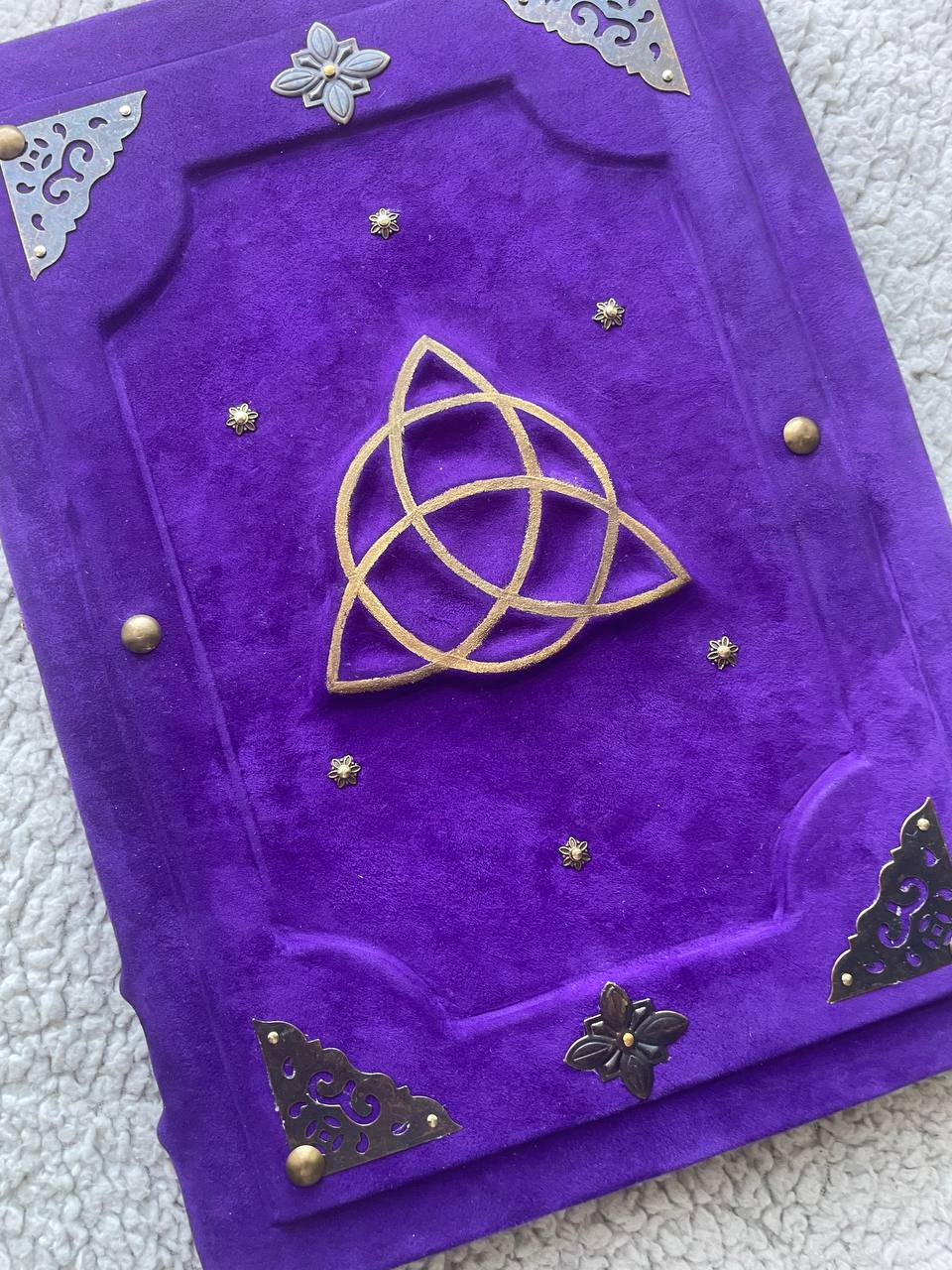 Purple Triquetra Grimoire - Handmade Leather Book of Shadows