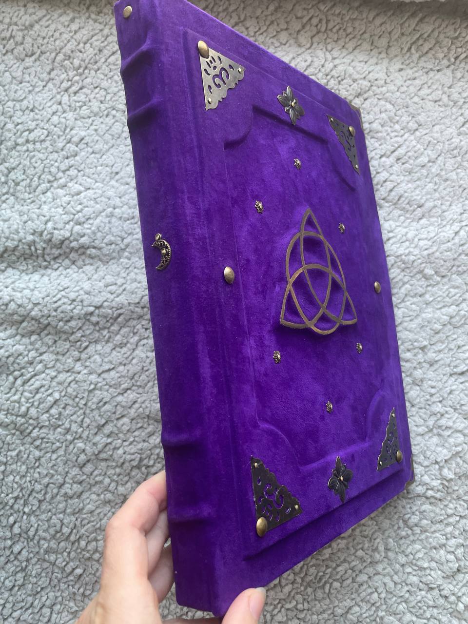 Purple Triquetra Grimoire - Handmade Leather Book of Shadows