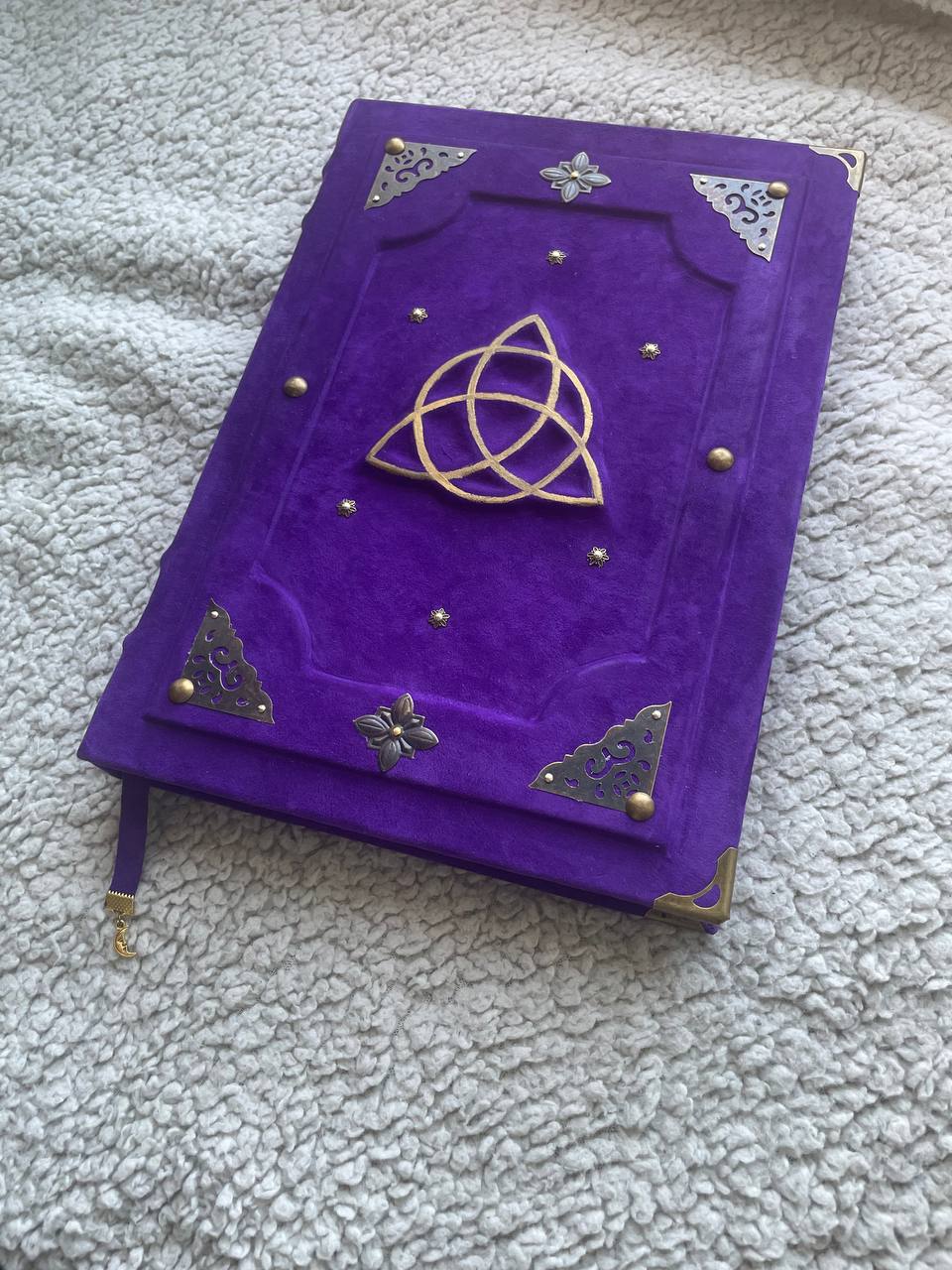 Purple Triquetra Grimoire - Handmade Leather Book of Shadows