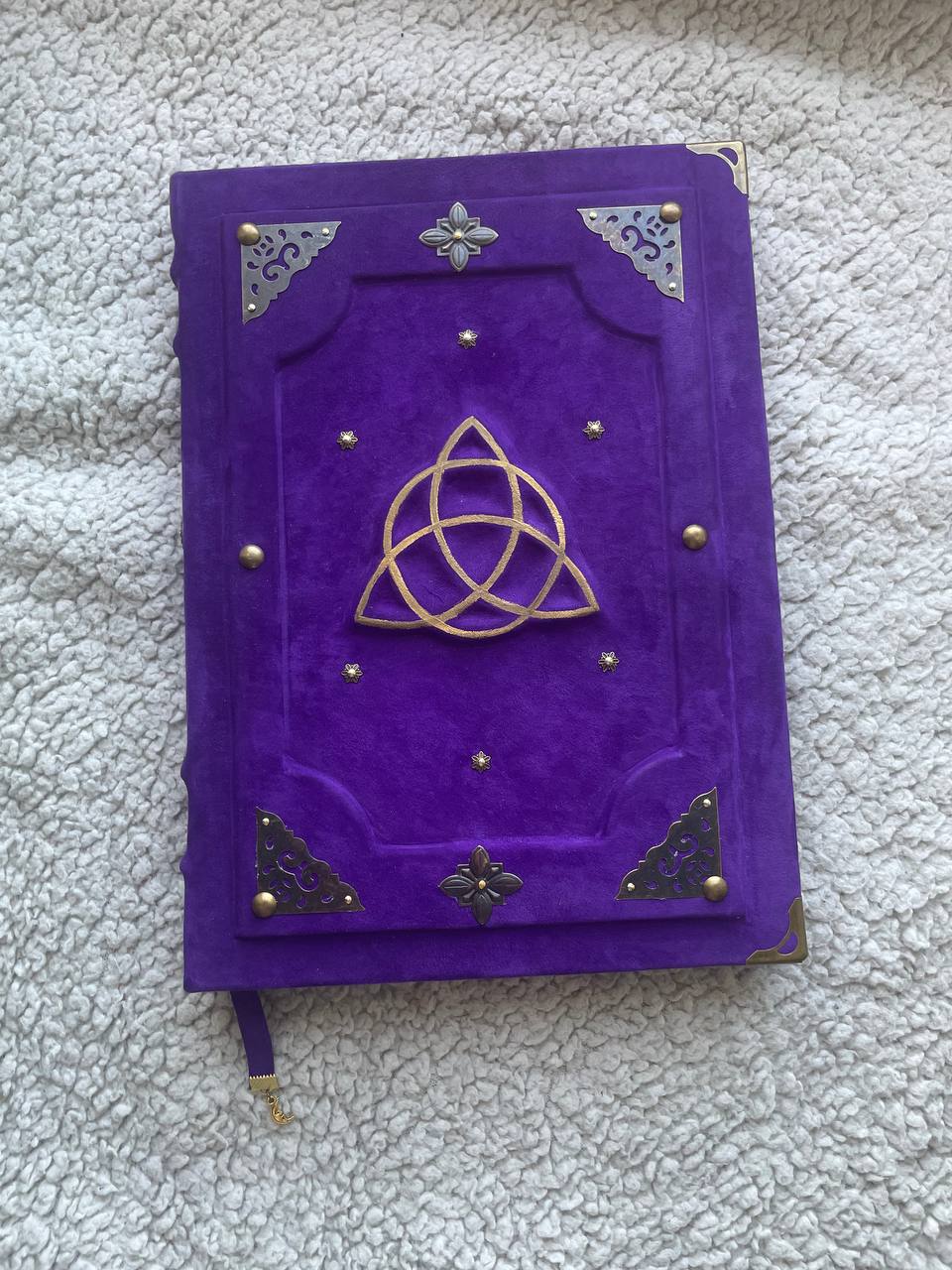 Purple Triquetra Grimoire - Handmade Leather Book of Shadows