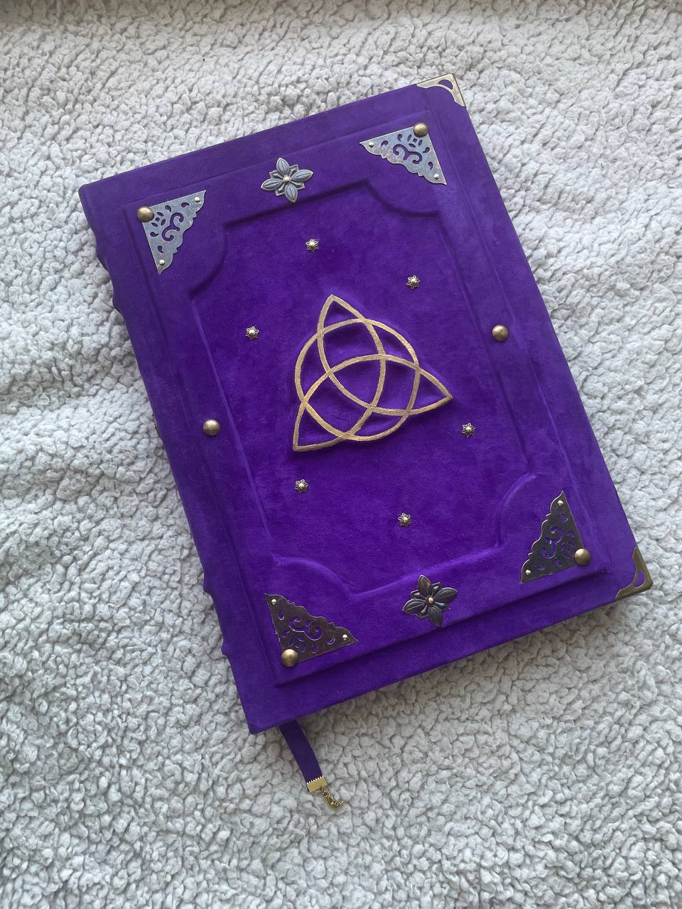 Purple Triquetra Grimoire - Handmade Leather Book of Shadows