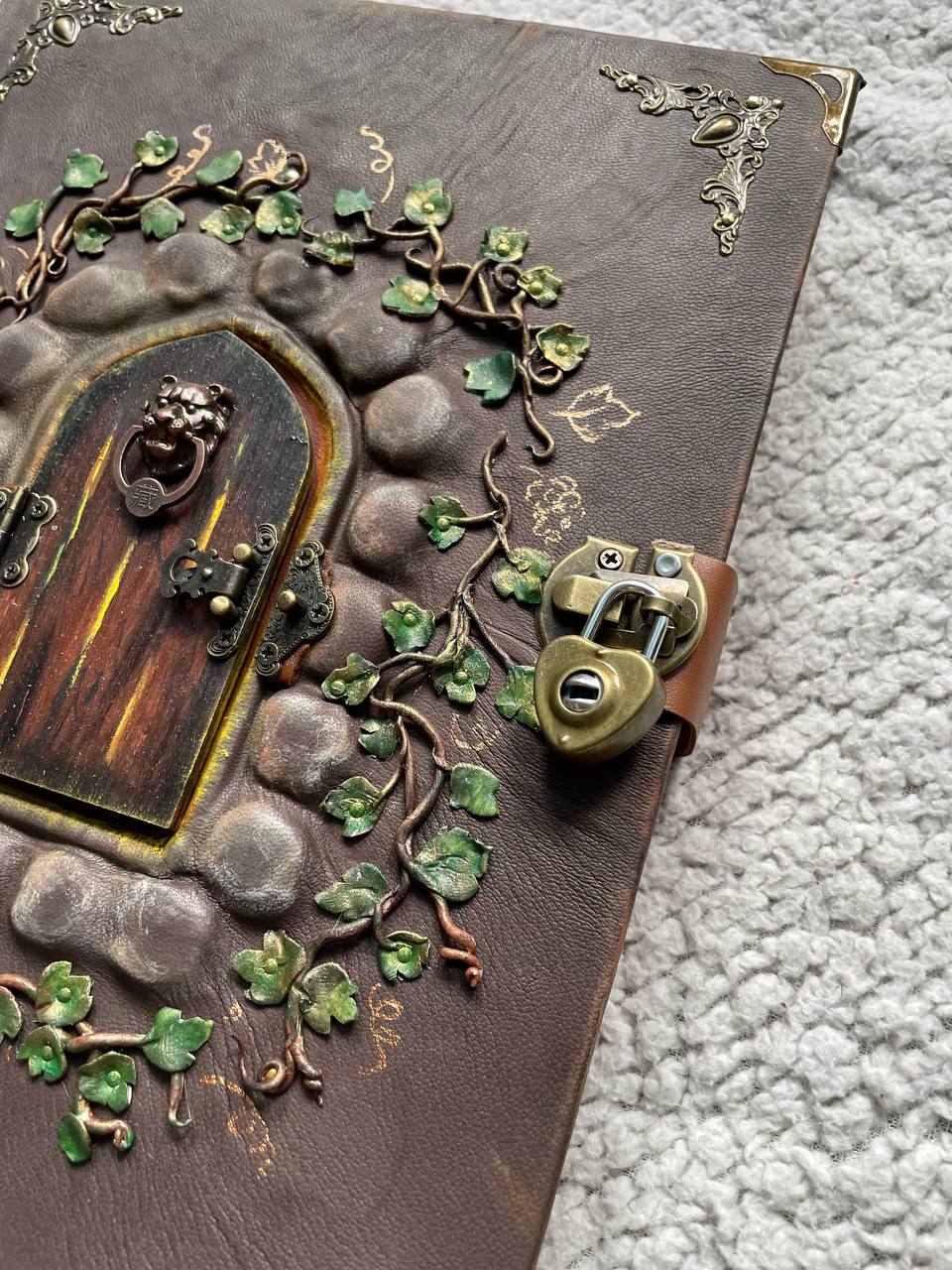 Fairy Door Grimoire | Handmade Leather Book of Shadows | Secret Garden Journal | Fantasy Spell Book | Witch Notebook