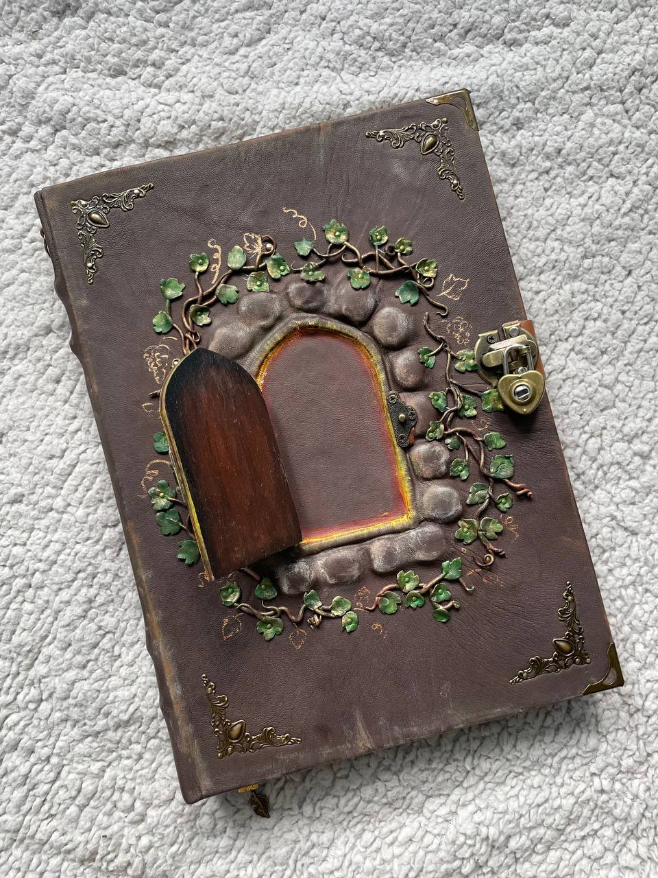 Fairy Door Grimoire | Handmade Leather Book of Shadows | Secret Garden Journal | Fantasy Spell Book | Witch Notebook