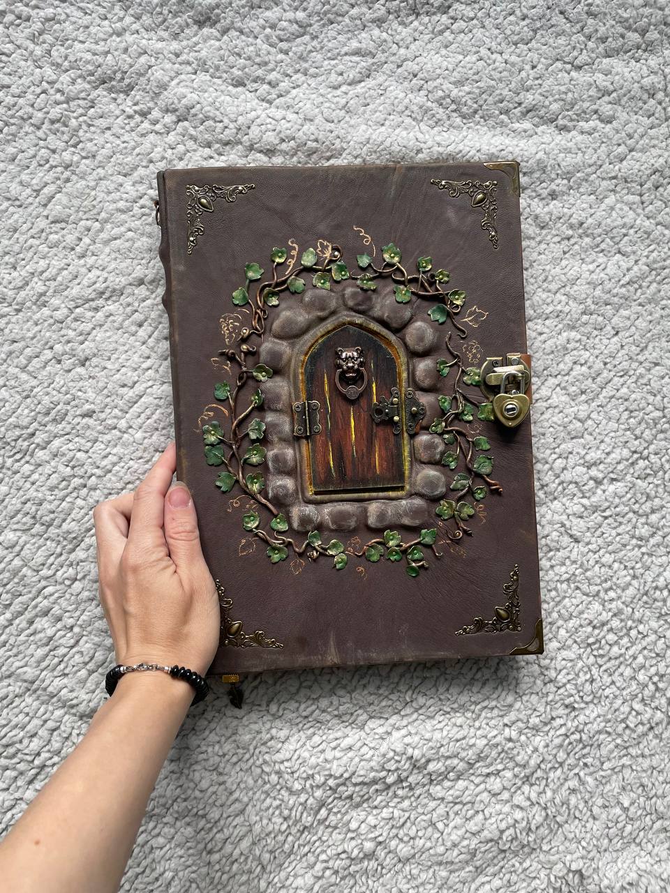 Fairy Door Grimoire | Handmade Leather Book of Shadows | Secret Garden Journal | Fantasy Spell Book | Witch Notebook